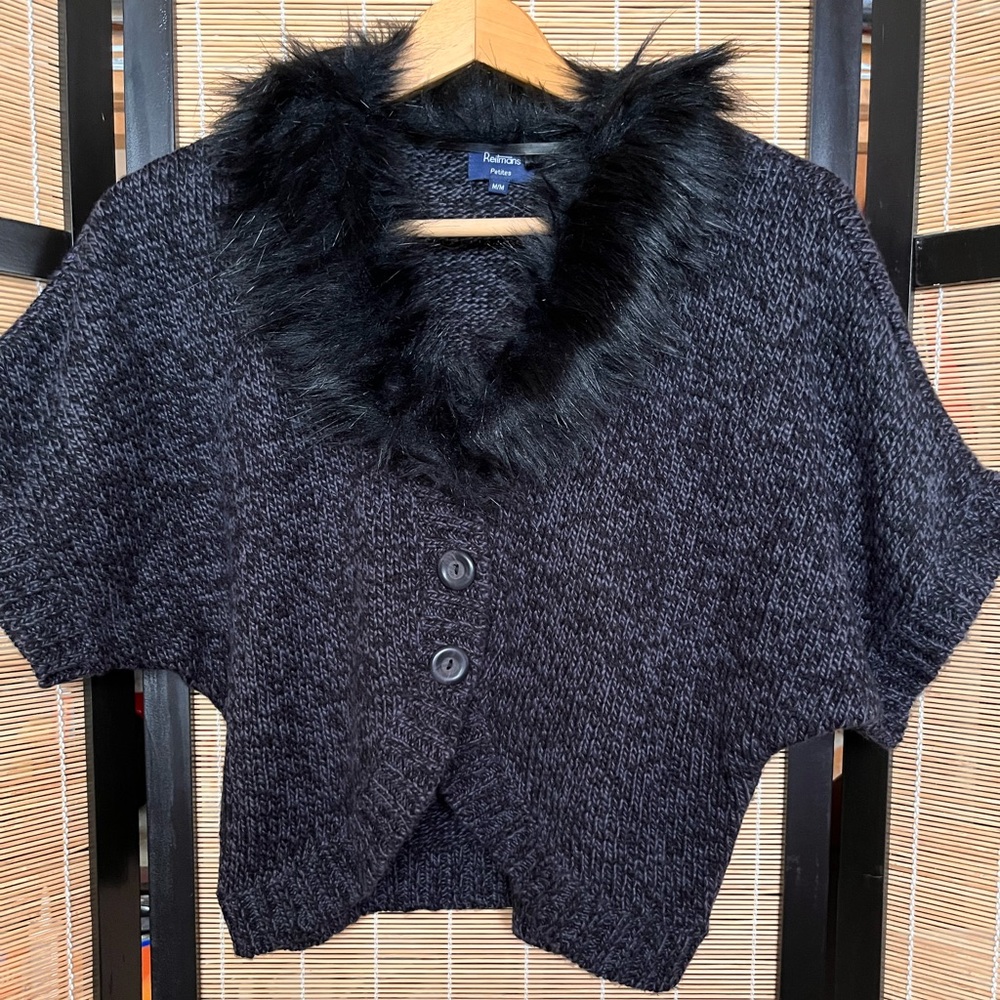Reitmans Black Sweater with Faux Fur Collar